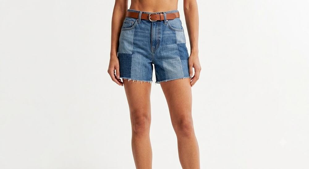 AFRM Paso Patchwork Denim Shorts Size 26 Super High Rise Blue Cutoff